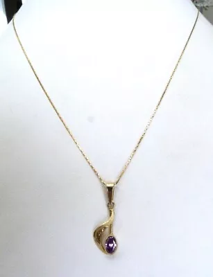 Estate Vintage 14k Yellow Gold 1/3 Ct Amethyst Pendant Chain Necklace 16.75  • $95