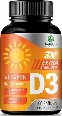 D Vitamin 5000 IU Vitamin D3 Softgels - High Potency D3 Vitamin For Bone Health • $7.16
