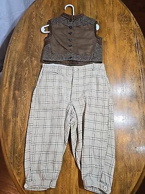 Antique Children Linen Golf Knickers Plus Fours Tab Bottom Button & Vest • $67