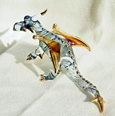 Sea Blue Milk DRAGON Handmade Blown Art Glass Figurine Myth Decor 5.75   Gift • $44.99