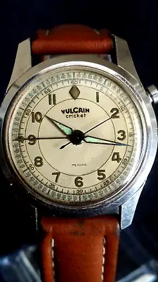 Rare Vitage 40's Diamond Head Vulcain Cricket Alarm Men's Watch Fab Suisse 17j. • $1798.34