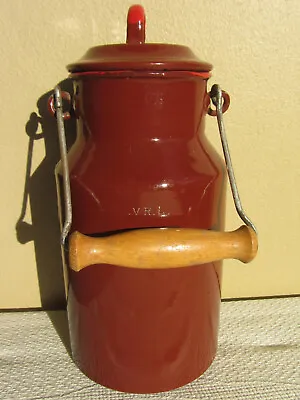 Vintage Red/brown Enamel Billy Can With Wood & Wire Handle. 1.2 Litre/2 Pint • $48