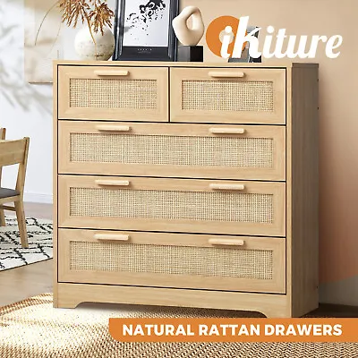 $214.90 • Buy Oikiture 5 Chest Of Drawers Tallboy Cabinet Bedroom Clothes Rattan Furniture