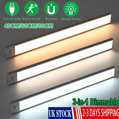 £10.82 • Buy Wireless LED PIR Motion Sensor Lights Strip Cabinet Closet Lamp USB Rechargeable