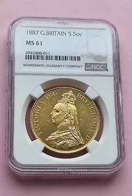 1887 Victoria Great Britain Gold Quintuple Sovereign Five Pounds £5 NGC MS61 • $4289.56