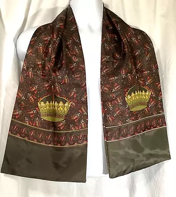 Mens Vintage Swing Opera Scarf 10x52 Acetate 60s Green Paisley Royal Crown Motif • $19.99