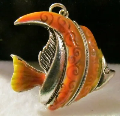 $20 • Buy Cute Vintage Enamel Silver Fish Pendant Charm Fob