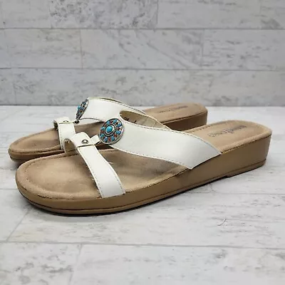 Minnetonka Womens Sandals Slip-On Strappy  Wedge Sz 9 White Leather Southwest • $19.97