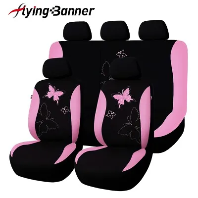 Universal Car Seat Covers Rear Split 40/60 60/40 Pink Butterfly For Women Girls • $41.99