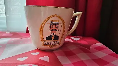 Vintage FATHER Coffee Mug Cup Mustache Ivory Gold Rimmed • $4.99