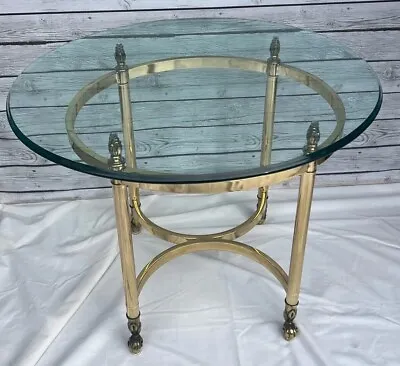Labarge Brass Beveled Glass Oval Vintage Table Flame Risers Hollywood Regency • $199