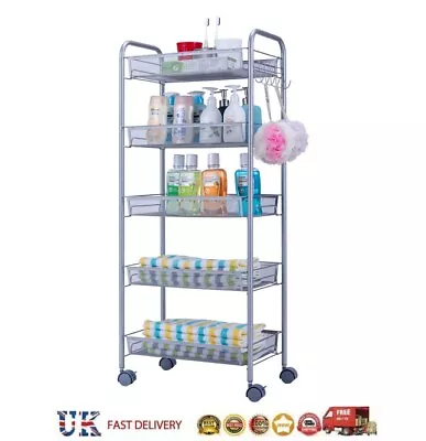 NEW Removable Storage Cart Honeycomb Mesh Style Five Layers Silver • £27.36