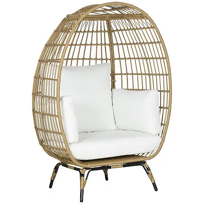 Outsunny Round PE Rattan Outdoor Egg Chair W/ Padded Cushions For Garden Khaki • £199.99