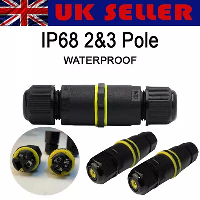 £4.85 • Buy 2 & 3 Pole Core Joint Outdoor IP68 Waterproof Electrical Cable Wire Connector UK