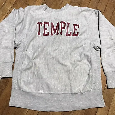 Vtg Temple Owls Reverse Weave Warmup Sweatshirt Distressed Trashed Thrashed • $100