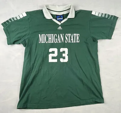 Vintage Adidas Team Michigan State Spartans Green Soccer Polo Shirt V Neck #23 • $20.99