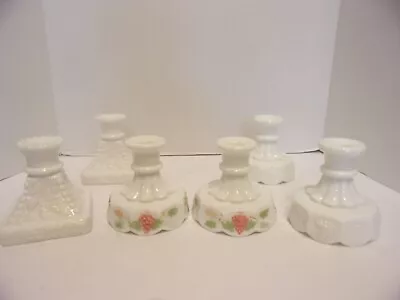 Westmorland Three Pair Candle Holders Milk Glass One Painted • $28