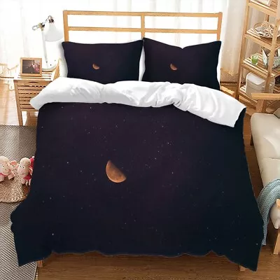 3D Moon Duvet Cover Star Sky Comforter Cover Moon Quilt Cover Pillowcase • $16.06