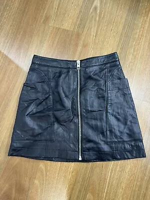 KSUBI Lamb Leather Mini Skirt Sz S Black Zip Front • $60