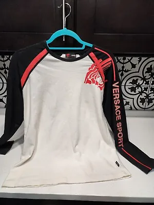 Versace Sport Medusa RARE Women's Black Cream Logo Monogram Shirt Size M • $90