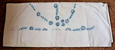 Vintage Embroidered Pillowcases Blue Flowers One Pair Cotton Muslim • $12