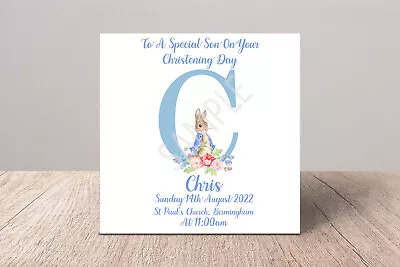 £2.75 • Buy Personalised Handmade Boys Christening/Naming Day/Baptism Card Peter Rabbit