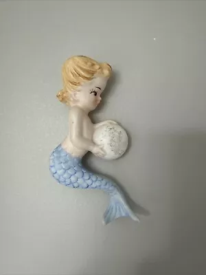 Vintage Norcrest Mermaid P-895 Blue Tailfin Blonde With Bubble Wall Plaque • $175