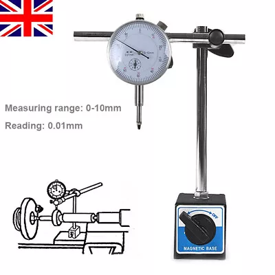 £19.99 • Buy Dial Indicator Test DTI Gauge 0-10mm + Magnetic Base Stand Metric Clock Gauge UK