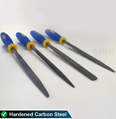 4pc Warding Needle File Set | Hardened Carbon Steel Metal | Soft Grip | 4 Shapes • £3.69
