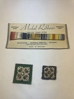 WW1-WW2 British MILITARY MEDAL RIBBON BAR GENERAL SERVICE VICTORY And 2 Badges • $21.60