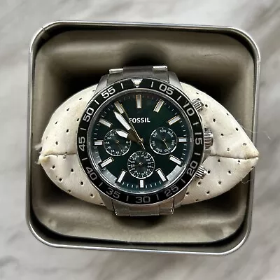 FOSSIL Bannon Mens Multifunction Watch Dark Green Dial Stainless Steel Band • $50