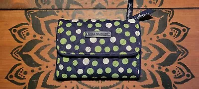 Vera Bradley Euro Wallet Lucky Dots Cards Coins Polka Dots NAVY GREEN Zip Snap • $13.50