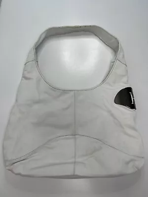 Halston Heritage Sack Hinge Hobo White Leather Metal Hinge Flat Shoulder Bag • $40