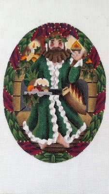 $220 • Buy Melissa Shirley Vintage Santa Stand Green Robe Needlepoint Canvas Christmas