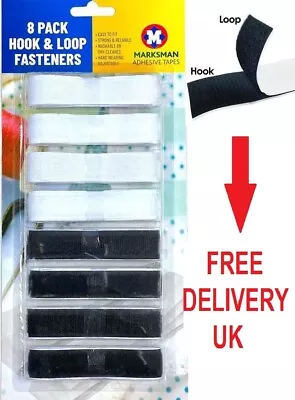 8 Pack SELF ADHESIVE TAPE Hook And Loop Double-Sided Stick On Fastener Strips • £3.29