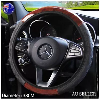 Car Steering Wheel Cover Mahogany Wood Pattern PU Leather Steering Wheel CoverAU • $10.80