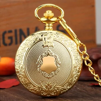 Mens Pocket Watch With Chain Shield Crown Necklace Pendant Chain  Jewelry Gifts • $5.09