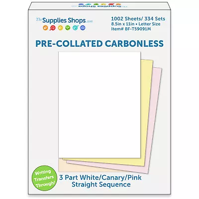 3-Part Straight Sequence White / Canary / Pink Pre-Collated Carbonless Paper • $88.02