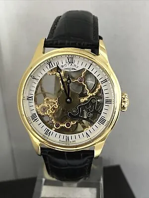 Rotary Men’s Watch Skeleton Gold PVD Case D.Brown Leather Strap Watch GS02520/03 • £119.99