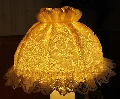 Vintage Duralastic Date 1972 Plastic Dome Ruffle Top Table Lamp Shade Cloth Lace • $19.99