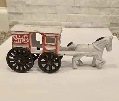 Vintage Cast Iron Horse Drawn Carriage Wagon FRESH MILK 7  L. X 3  H. • $12.99