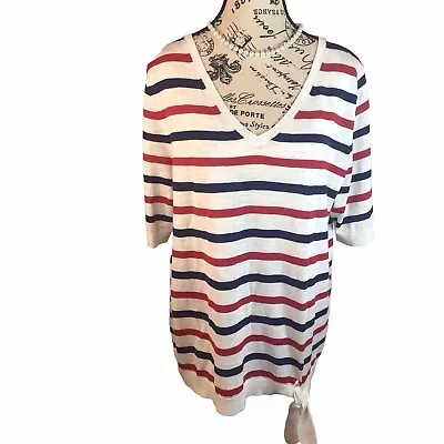 Talbots XL Red White And Blue Knit Blouse Tie Bottom Patriotic Sailor NWOT • $34.95