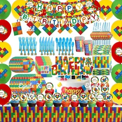 Block Party Building Blocks Party Supplies Tableware Set Decorations & Balloons • $5.86
