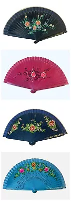 Spanish Vintage Both Sided Hand Painted Bamboo Folding Hand Fan Wooden Fan • $12.50