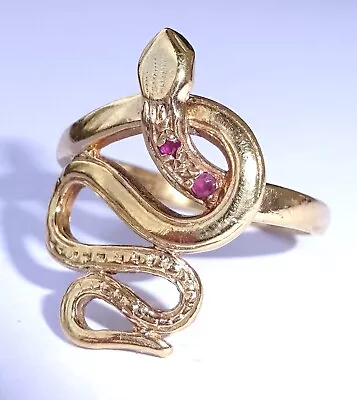 Vintage 9ct Gold & Ruby Snake Ring Size M • £275