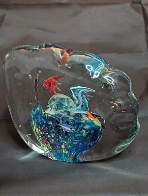 Vintage MURANO Tropical Fish Art Glass Clamshell Paperweight 4.5”x3.5” (032090) • $29.99