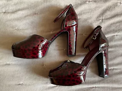 MARC JACOBS Platform Shoes Heels Berry Leopard Patent Leather Peep Toe UK 6 USED • £45