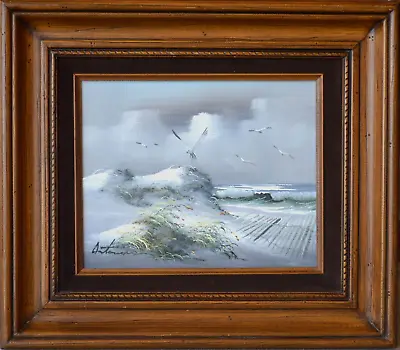 Vintage Original Oil Painting Seaside Waves Landscape Signed Framed • $52