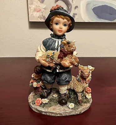 Vintage Figurine Montefiori Collection Italy Design Blue Boy Lamb Flower Shepard • $22.22