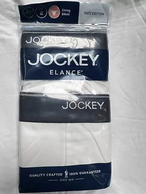 Jockey Elance Mens String Bikini 2 Pack 100% Cotton   White Large 36-38 Two Pack • $13.99